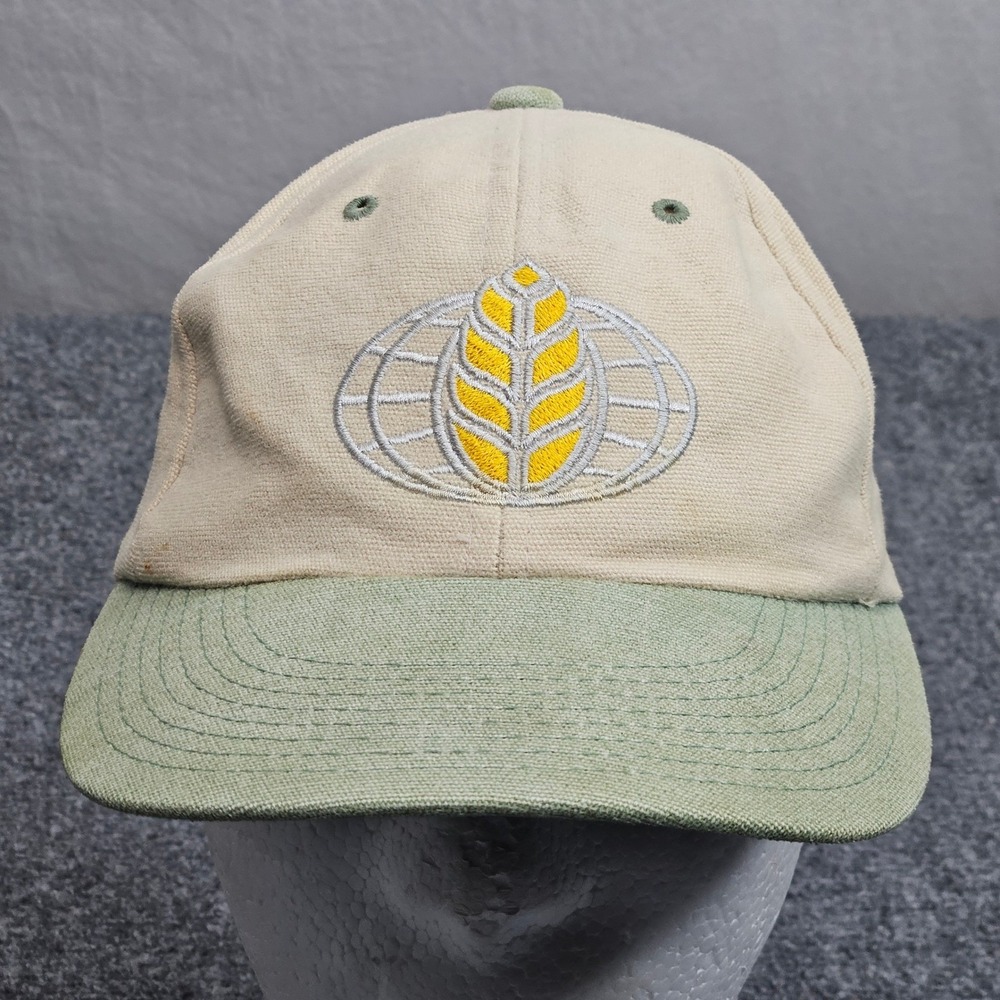 Vintage Agricultural Wheat Farming Hat Cream Green Dad Cap Farmcore Rural 90s